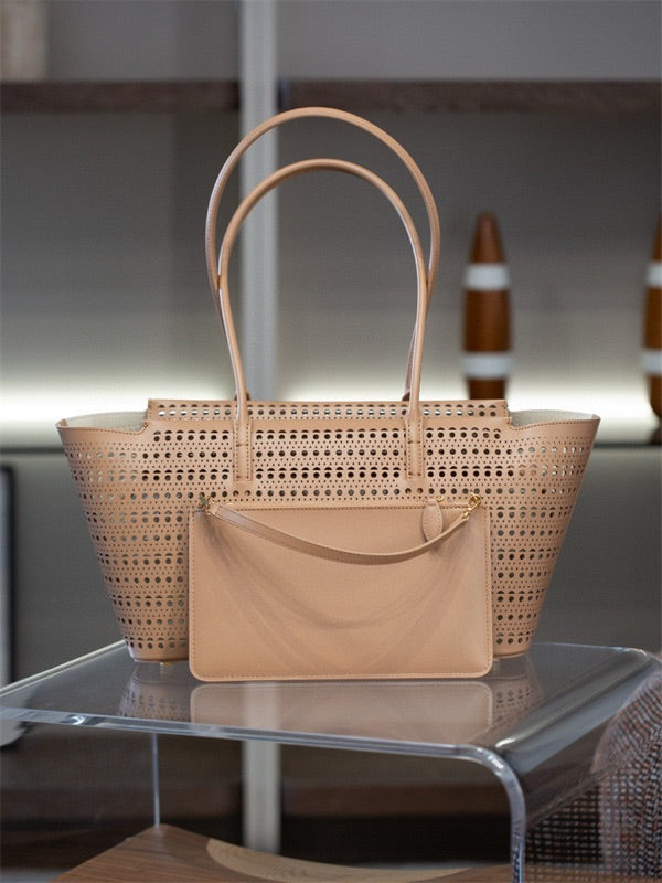 Cutout Leather Tote Bag