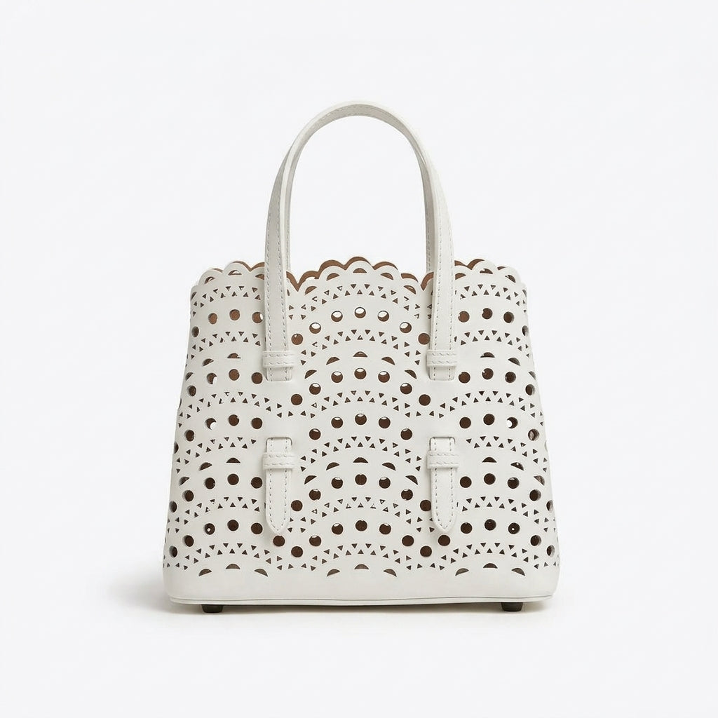 Perforated Leather Top Handle Bag