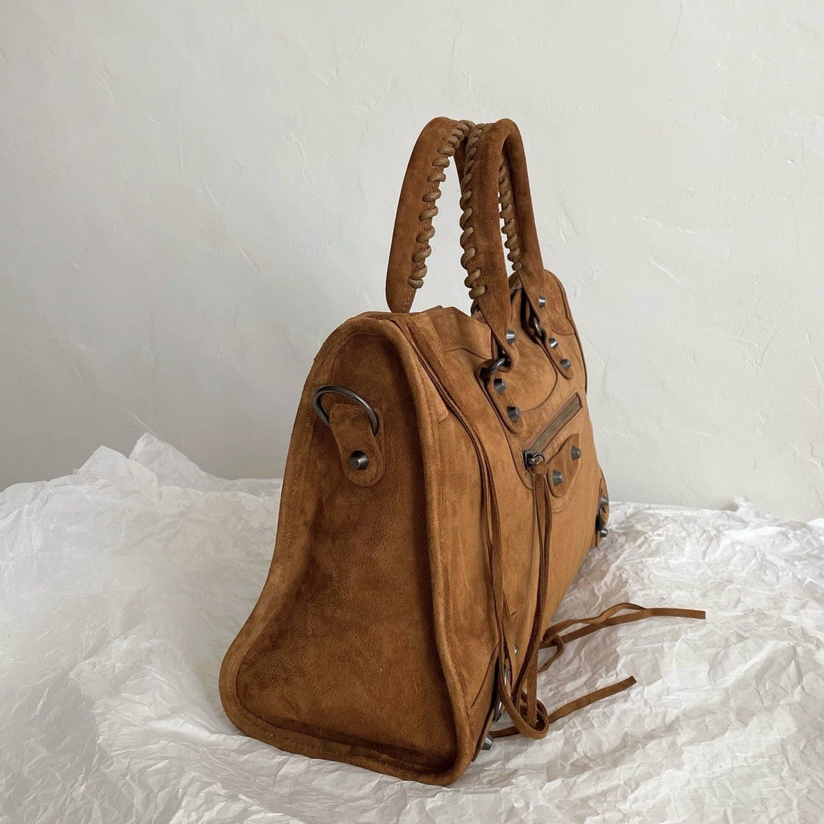Braided Suede Calfskin Shoulder Bag