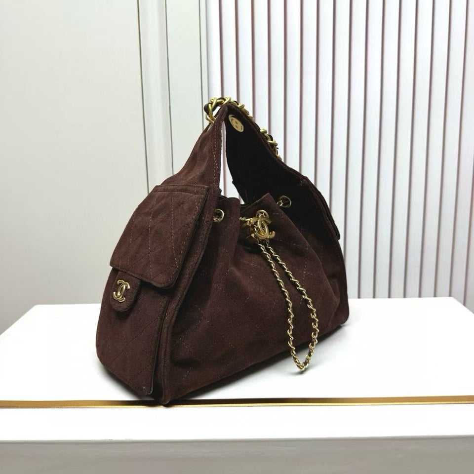genuine suede drawstring shoulder bag
