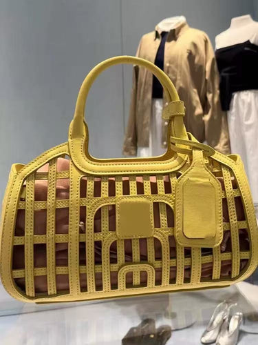 Structured Leather Tote Bag – Hollow Grid Style