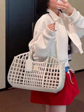 Structured Leather Tote Bag – Hollow Grid Style