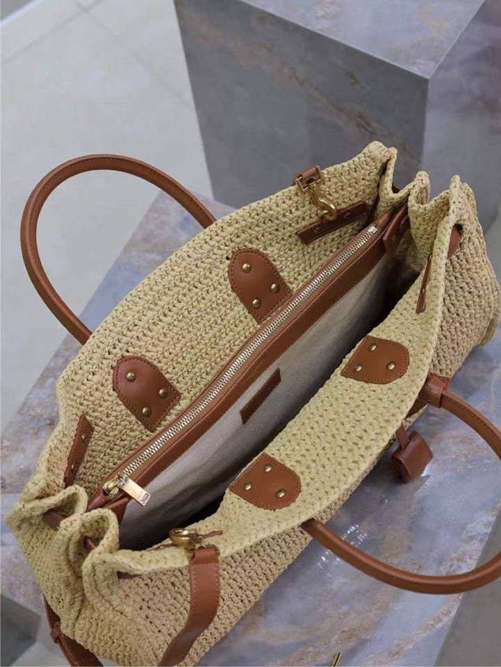 Oversized Woven Raffia Tote Bag