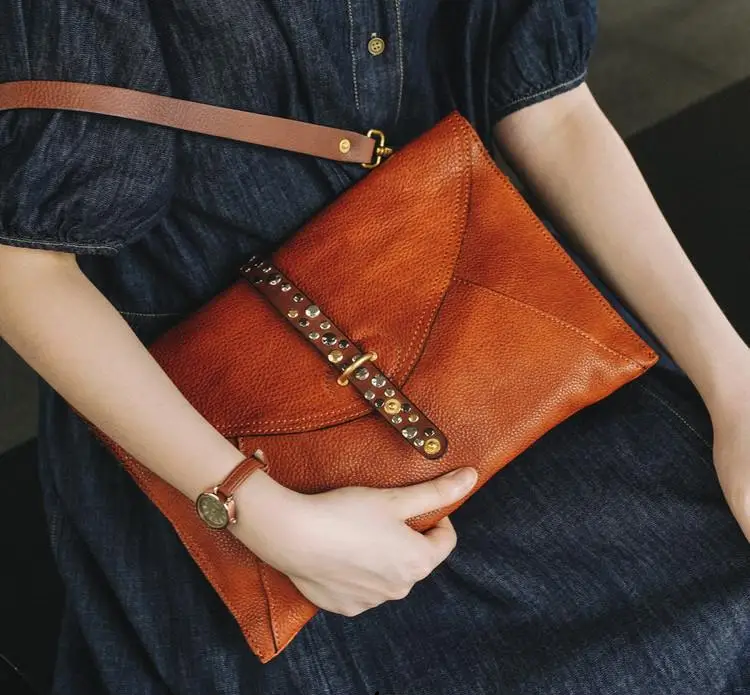 Studded Leather Envelope Crossbody