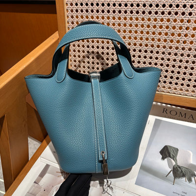 Genuine Pebbled Leather Bucket Bag