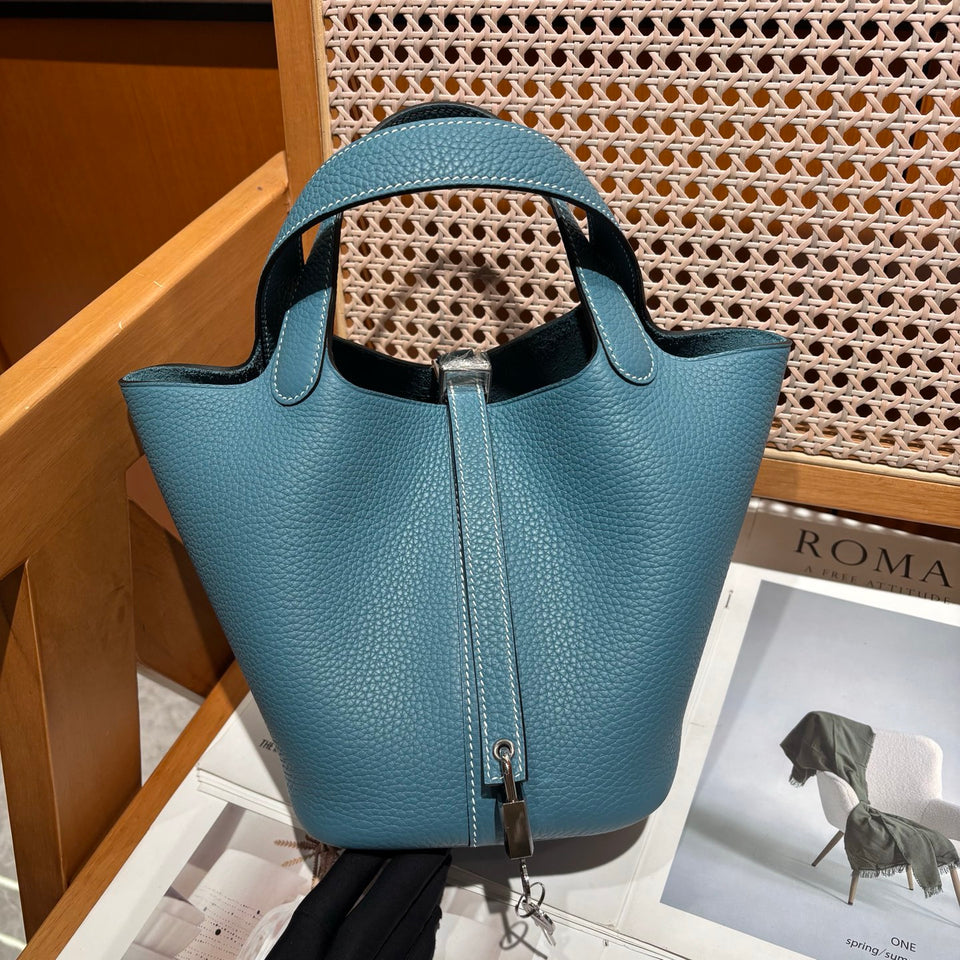 Genuine Pebbled Leather Bucket Bag