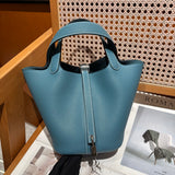 Genuine Pebbled Leather Bucket Bag