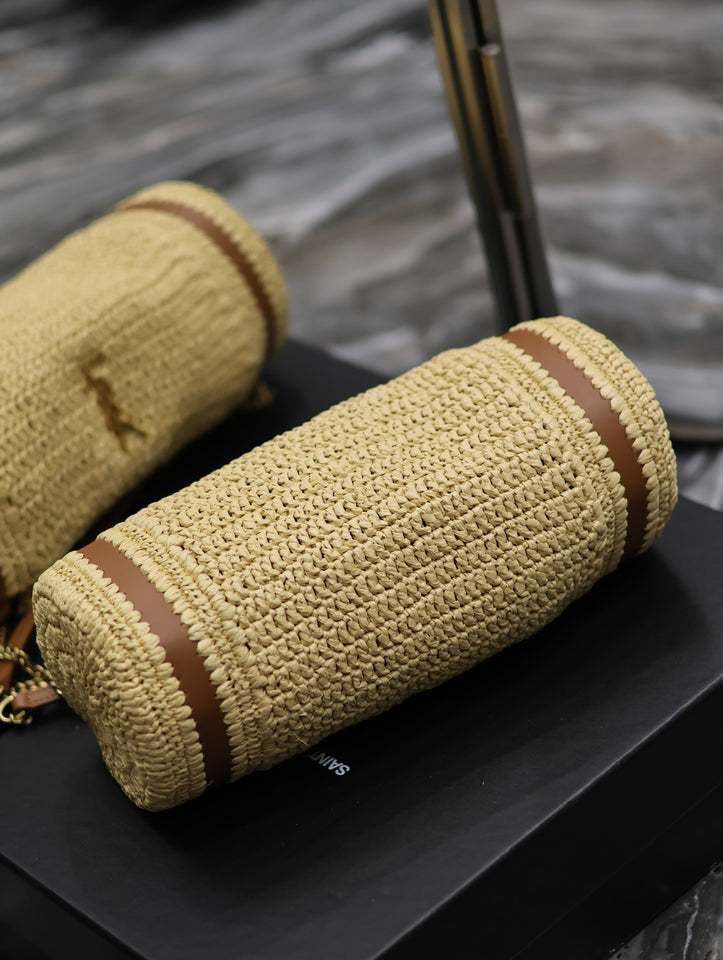 Handwoven Raffia Cylinder Bag