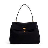 Suede Gold-Lock Top Handle Bag