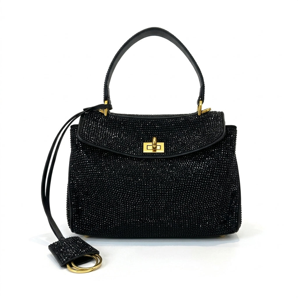 Crystal Leather Top Handle Bag