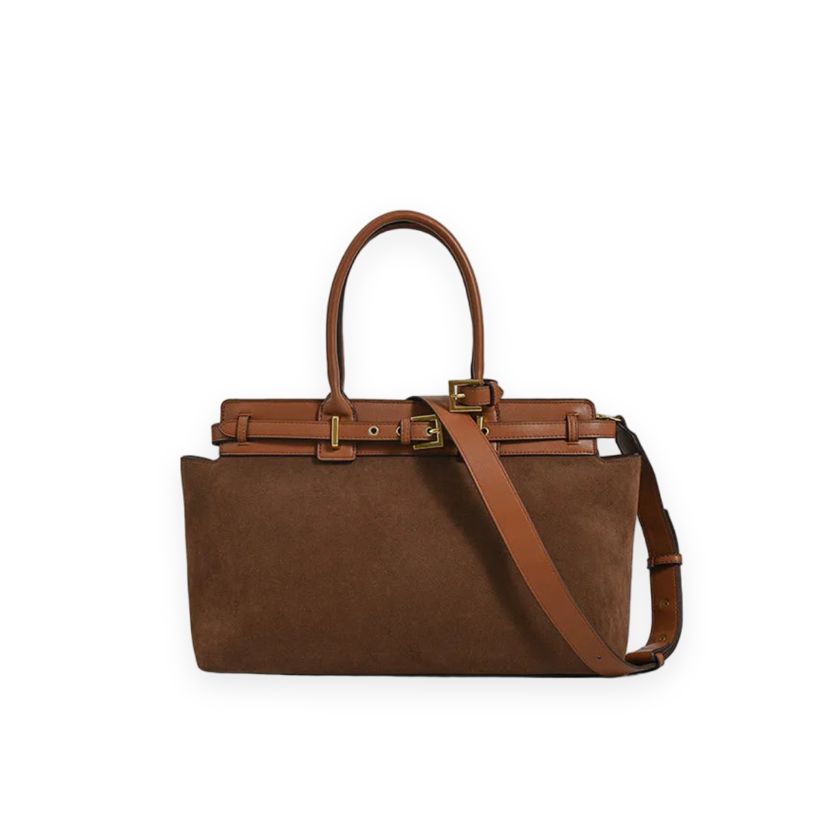 Suede Belted Satchel Bag