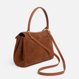 Suede Gold-Lock Top Handle Bag