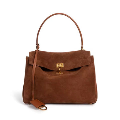 Suede Gold-Lock Top Handle Bag