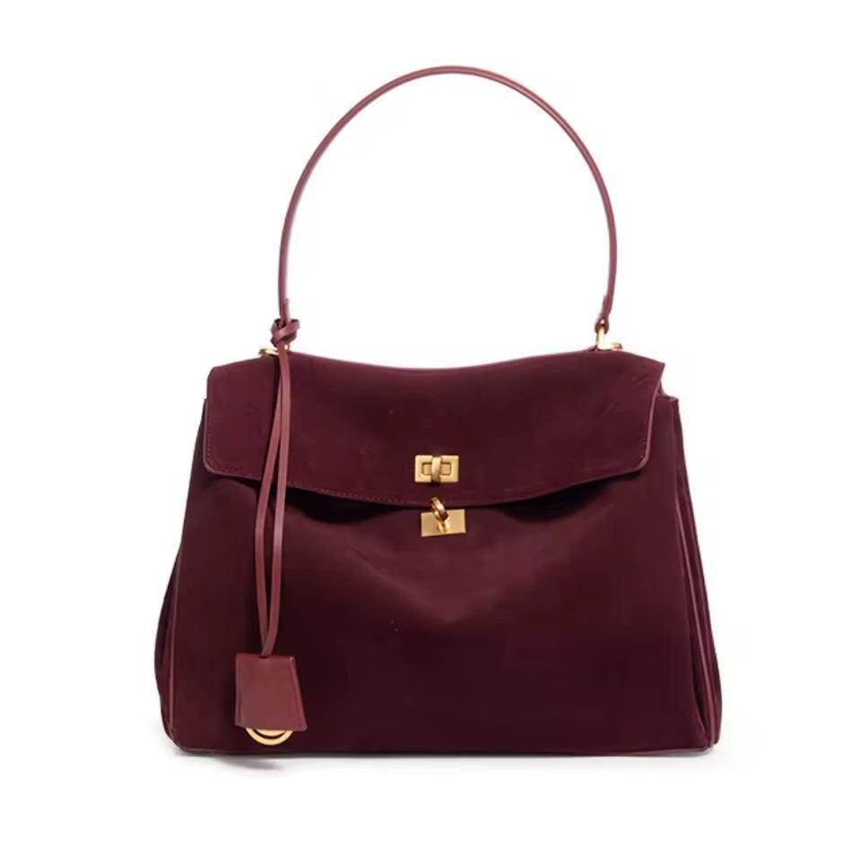 Suede Gold-Lock Top Handle Bag