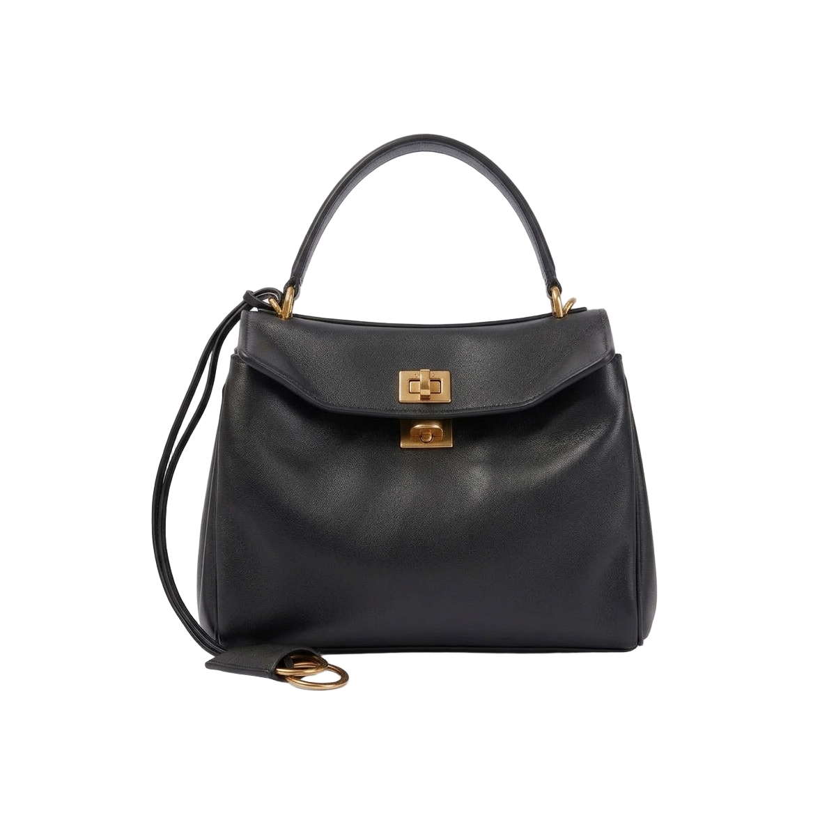 Leather Lock Top Handle Bag