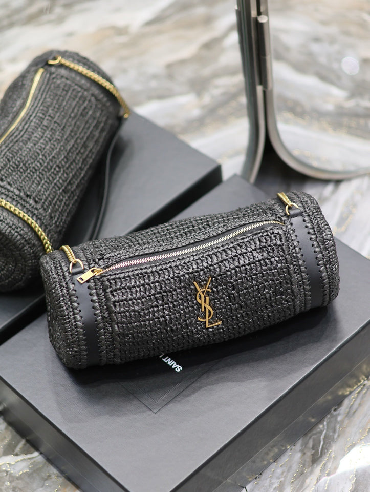 Handwoven Raffia Cylinder Bag
