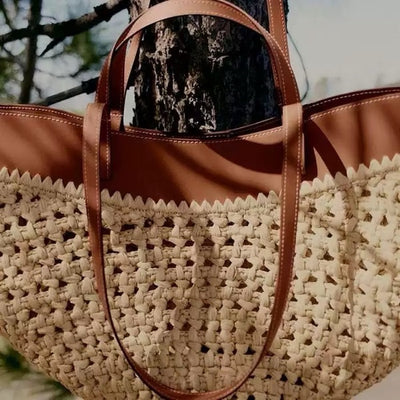 Woven Raffia & Leather Shoulder Bag – Summer Edition