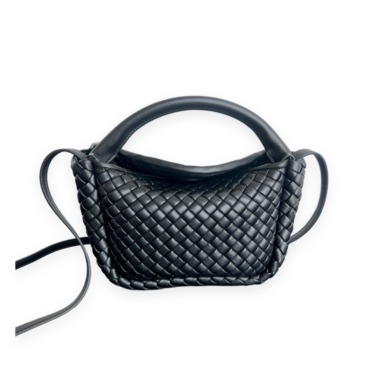 Woven Leather Mini Top Handle Bag