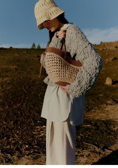 Woven Raffia & Leather Shoulder Bag – Summer Edition