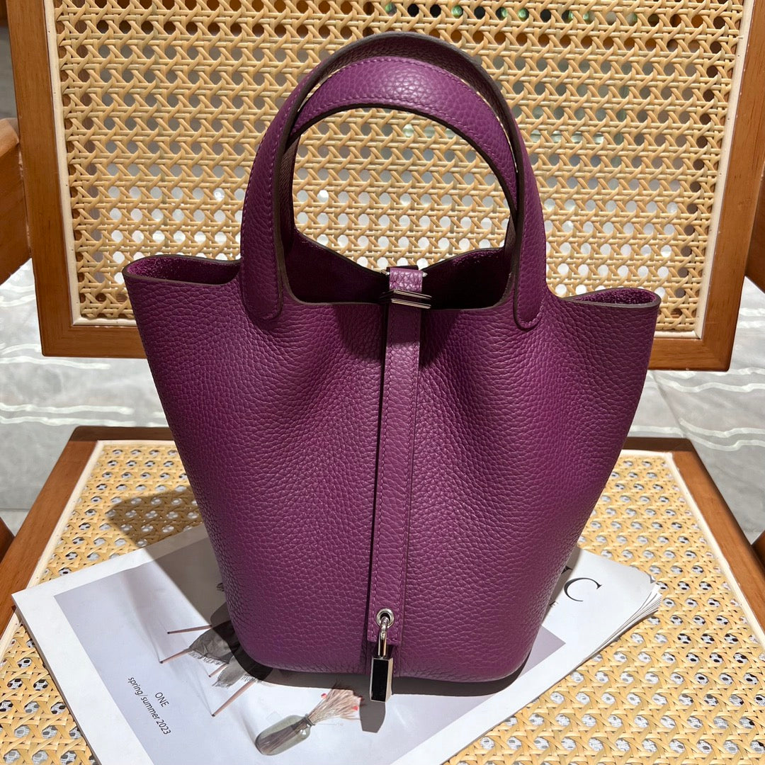 Genuine Pebbled Leather Bucket Bag