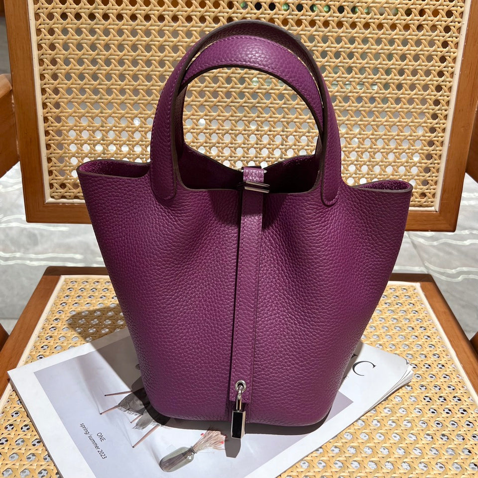 Genuine Pebbled Leather Bucket Bag