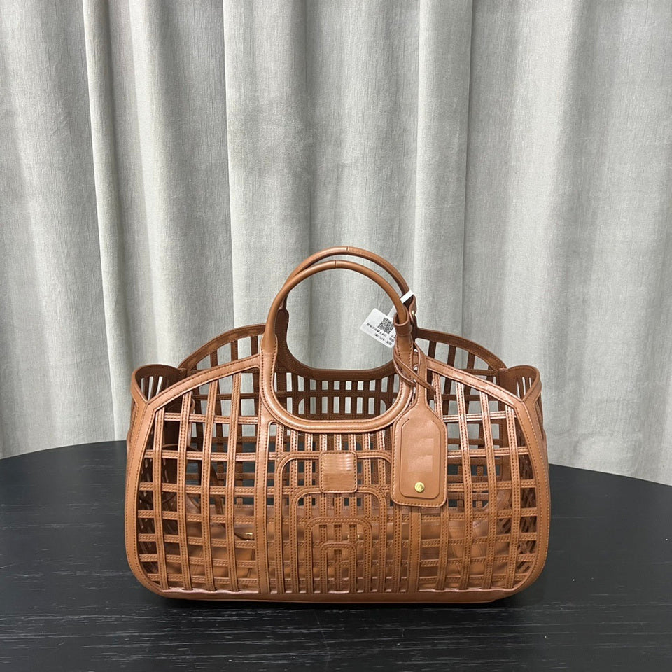 Structured Leather Tote Bag – Hollow Grid Style