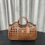 Structured Leather Tote Bag – Hollow Grid Style