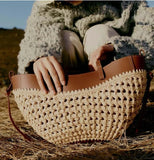 Woven Raffia & Leather Shoulder Bag – Summer Edition