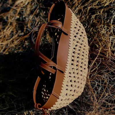 Woven Raffia & Leather Shoulder Bag – Summer Edition