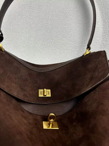 Suede Gold-Lock Top Handle Bag