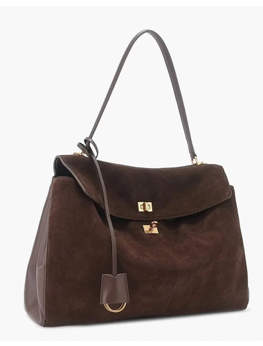 Suede Gold-Lock Top Handle Bag