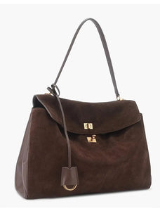 Suede Gold-Lock Top Handle Bag