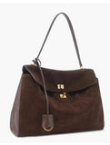 Suede Gold-Lock Top Handle Bag