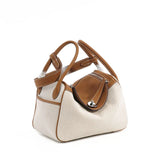 Cowhide-canvas shoulder bag