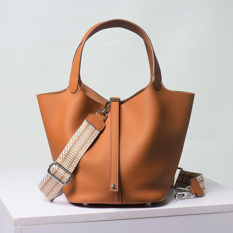 Calfskin Leather Bucket Bag