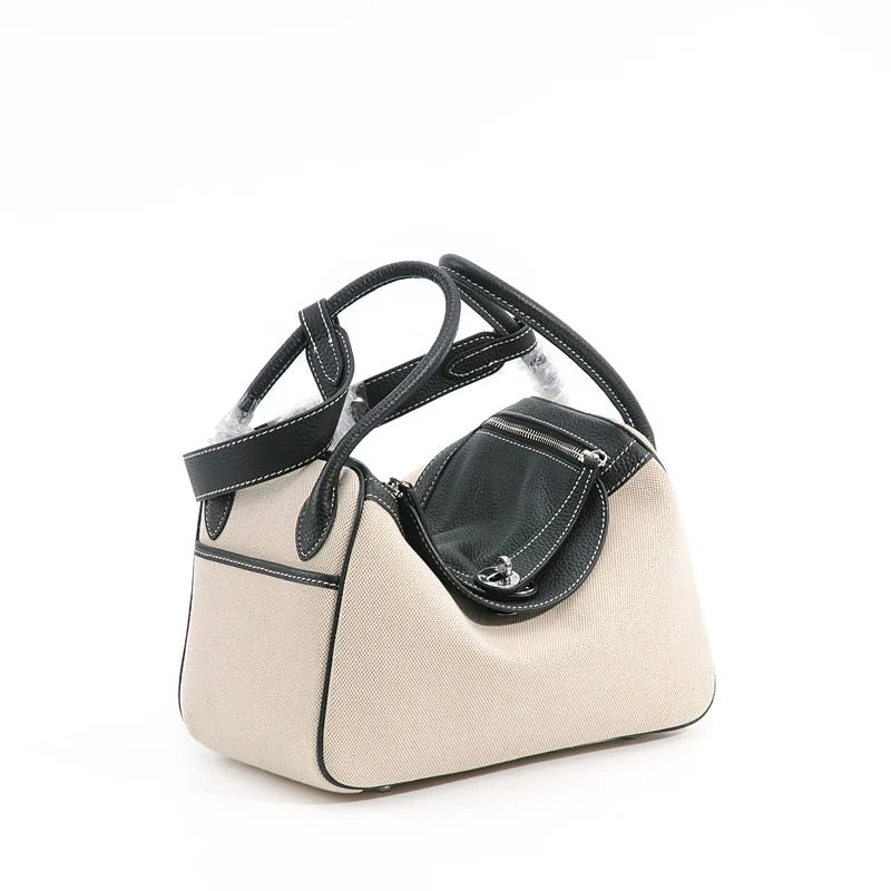 Cowhide Canvas Shoulder Bag
