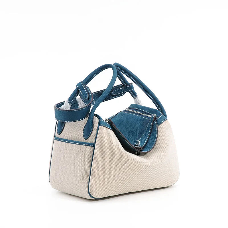 Cowhide-canvas shoulder bag