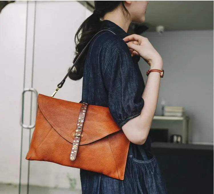 Studded Leather Envelope Crossbody