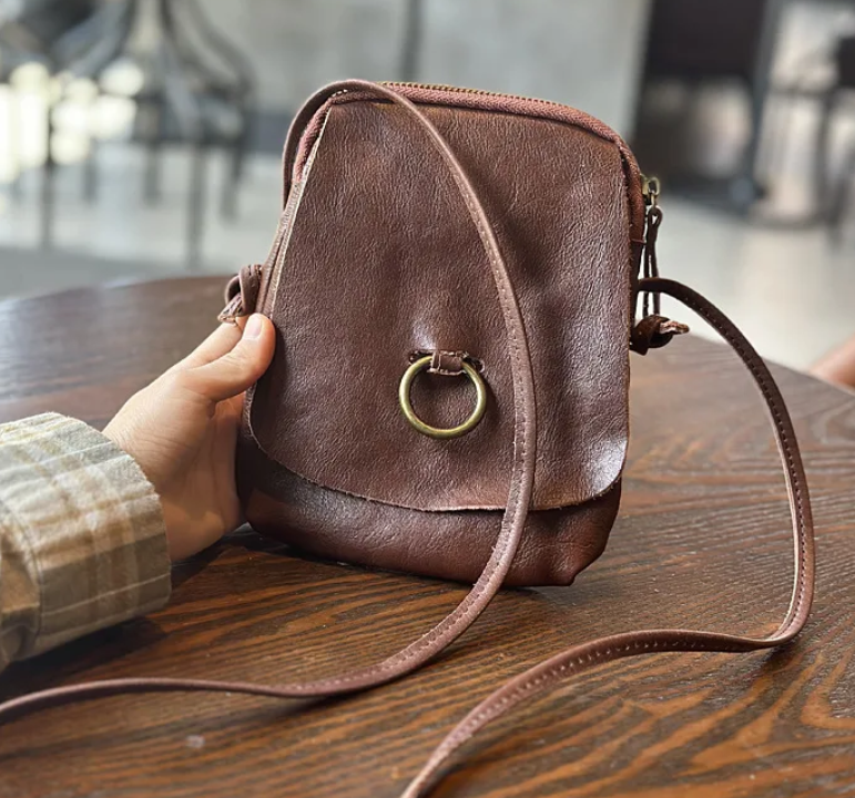 Compact Vintage Leather Crossbody Bag