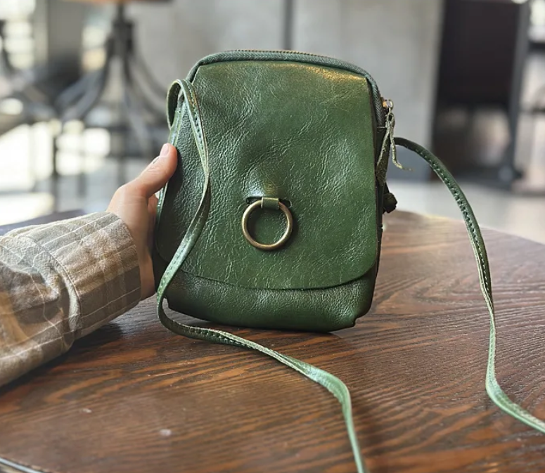 Compact Vintage Leather Crossbody Bag