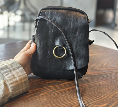 Compact Vintage Leather Crossbody Bag