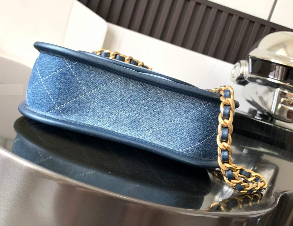 Washed Denim Sling Bag with Gold-Tone Chain