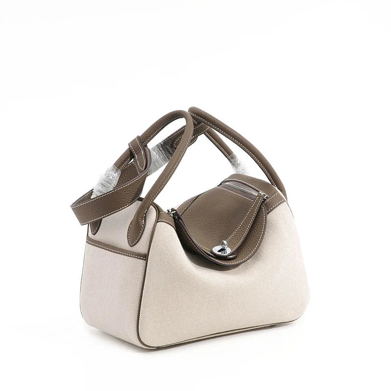 Cowhide Canvas Shoulder Bag