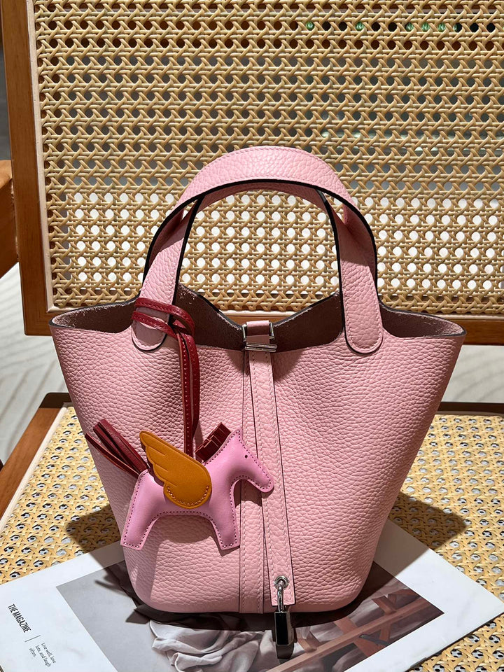 Genuine Pebbled Leather Bucket Bag