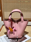 Genuine Pebbled Leather Bucket Bag