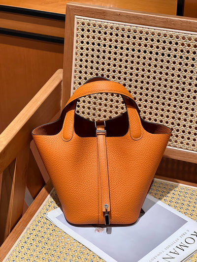 Genuine Pebbled Leather Bucket Bag
