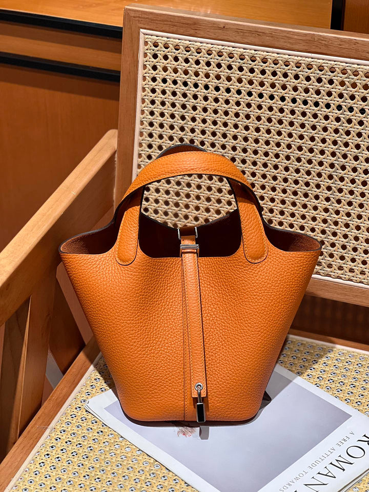 Genuine Pebbled Leather Bucket Bag
