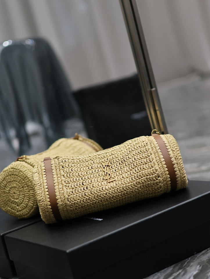 Handwoven Raffia Cylinder Bag