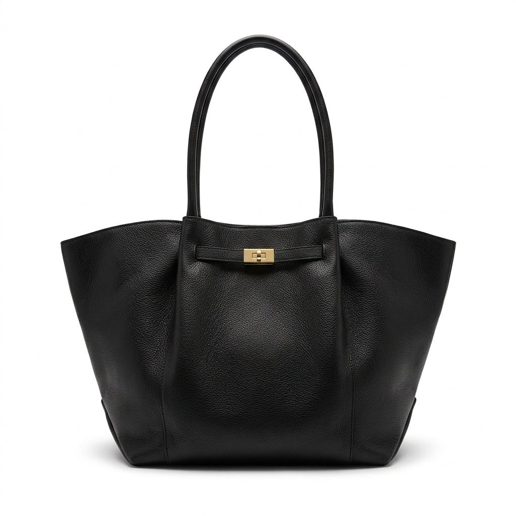 Calfskin Leather Wide Tote Bag