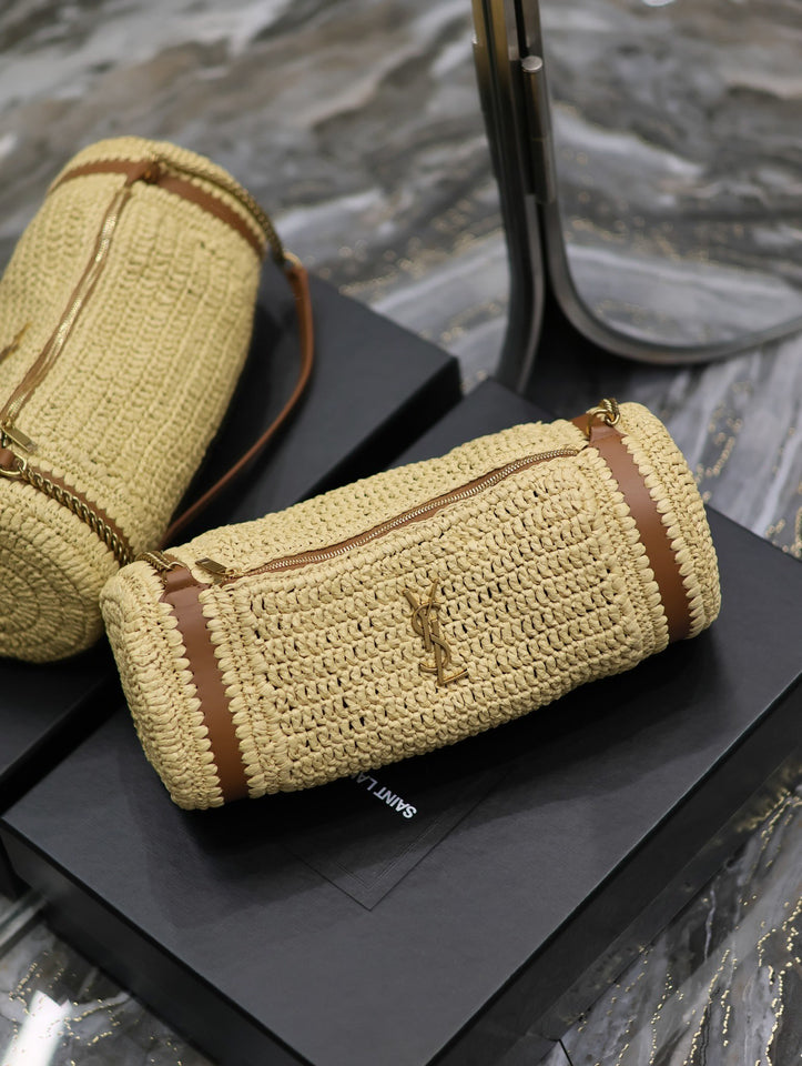 Handwoven Raffia Cylinder Bag